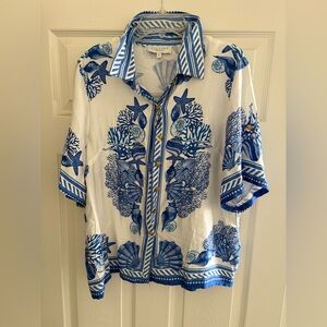Calypso St. Barth Oceanic Blue and White SZ M Etching Shirt